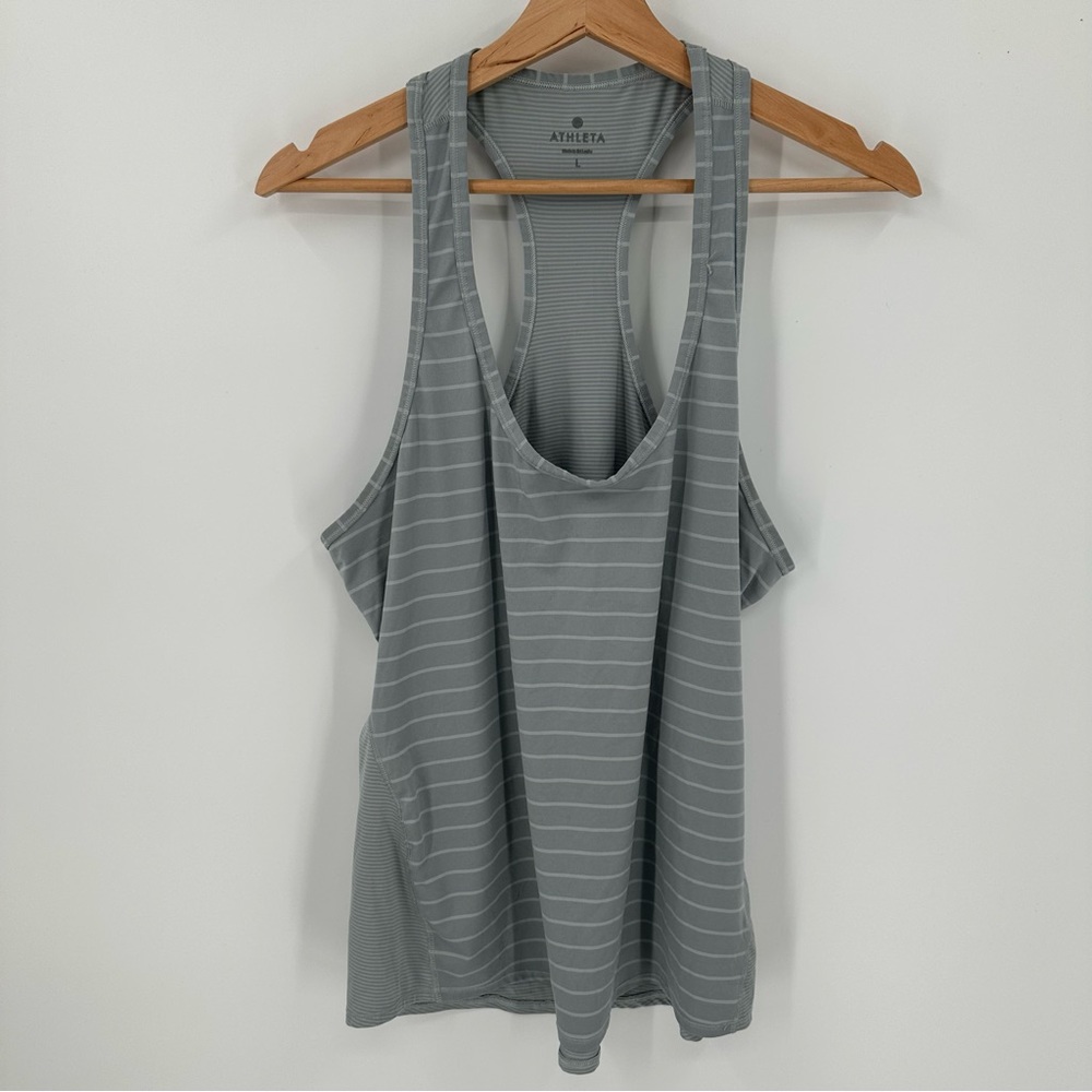 ATHLETA Chi Tabk Top Womens Size Large Running Yoga Racerback Striped Athletic